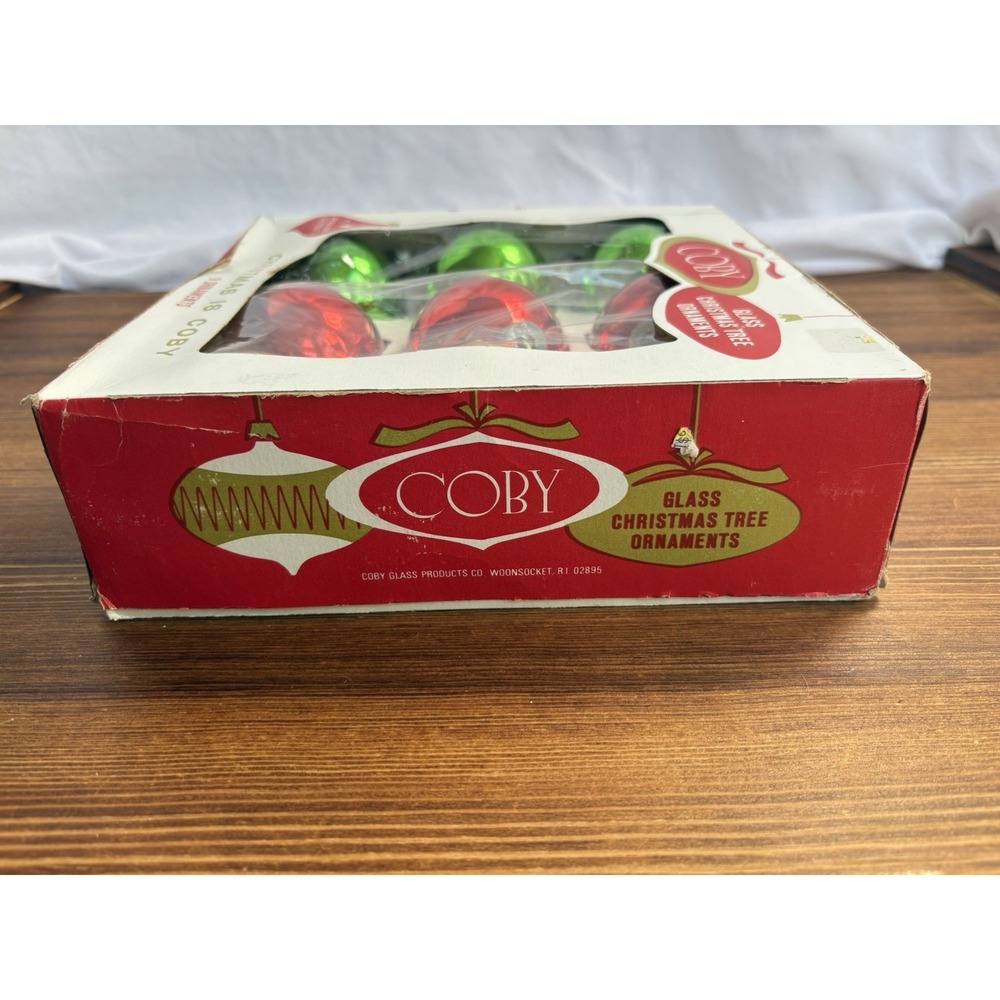 Coby Glass Christmas Tree Ornaments 9 Ct Red Green Gold Boxed USA - Picture 3 of 9